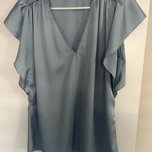 WHITE HOUSE BLACK MARKET light blue flutter sleeve blouse.